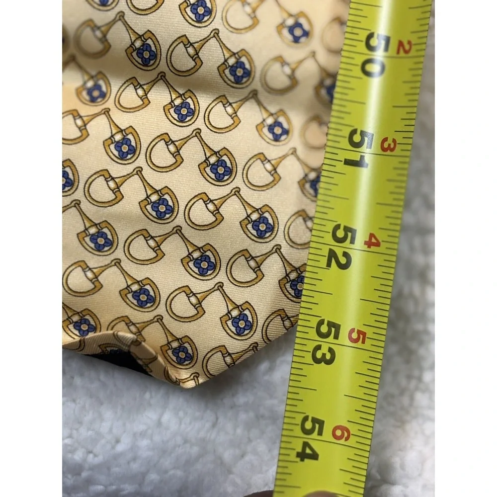 Paolo Gucci Silk Tie Mens OS Yellow Excellent Horsebit Floral Crest Italy